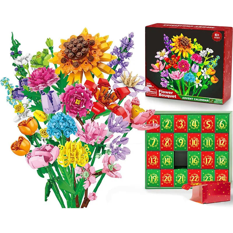 Calendrier de l’Avent 2025 Fleurs à Construire en Blocs pour Adultes et Enfants