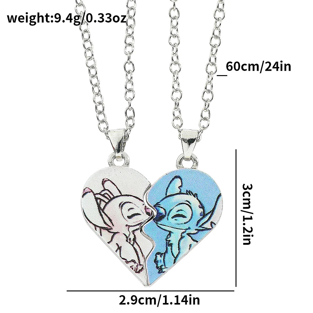 Bandai Collier Couple Stitch & Angel Disney Bijoux Cœur Amour