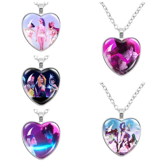 K-Pop-Idol-Anime-Paarkette mit herzförmigem Anhänger „Dämon H“, modische K-Pop-Idol-Halskette, Schmuck, Geschenkidee für Paare, Zeit-Edelstein-Halskette