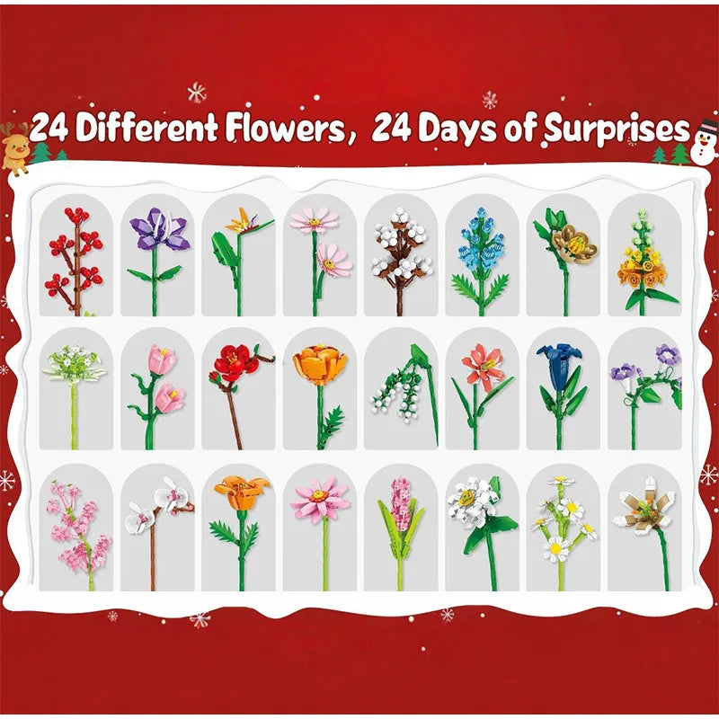 Calendrier de l’Avent 2025 Fleurs à Construire en Blocs pour Adultes et Enfants