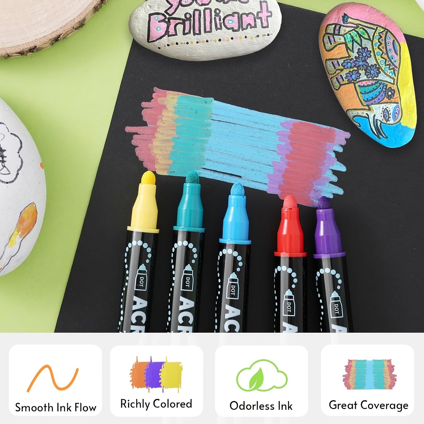 36 Colors Dual Tip Acrylic Pens Markers, Double Tip Premium Acrylic Markers, Acrylic Markers for Wood, Rock Painting, Glass, Canvas, Stone, DIY Crafts Making Art Supplies