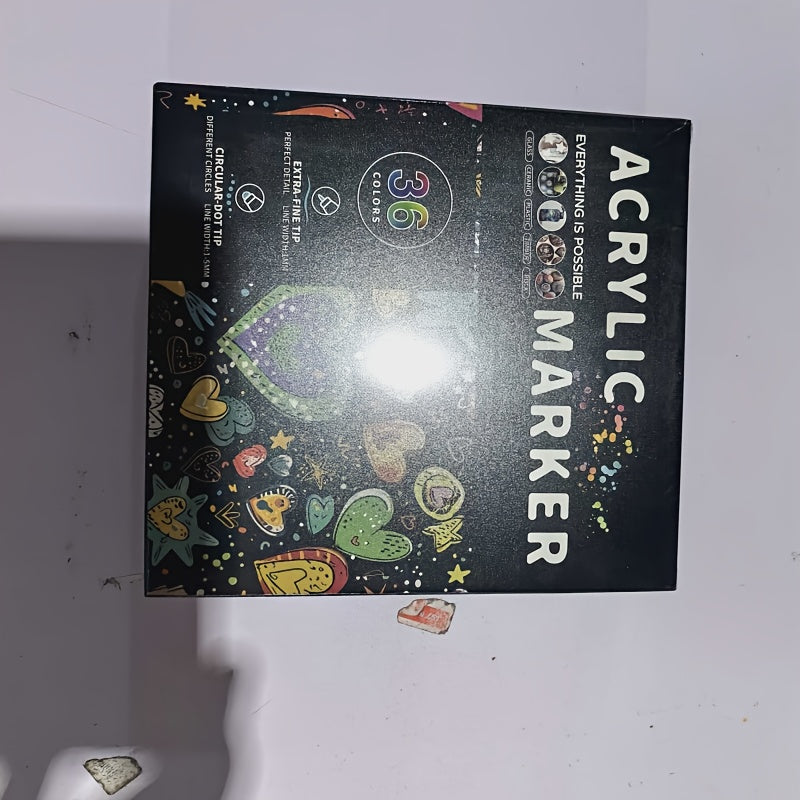 36 Colors Dual Tip Acrylic Pens Markers, Double Tip Premium Acrylic Markers, Acrylic Markers for Wood, Rock Painting, Glass, Canvas, Stone, DIY Crafts Making Art Supplies