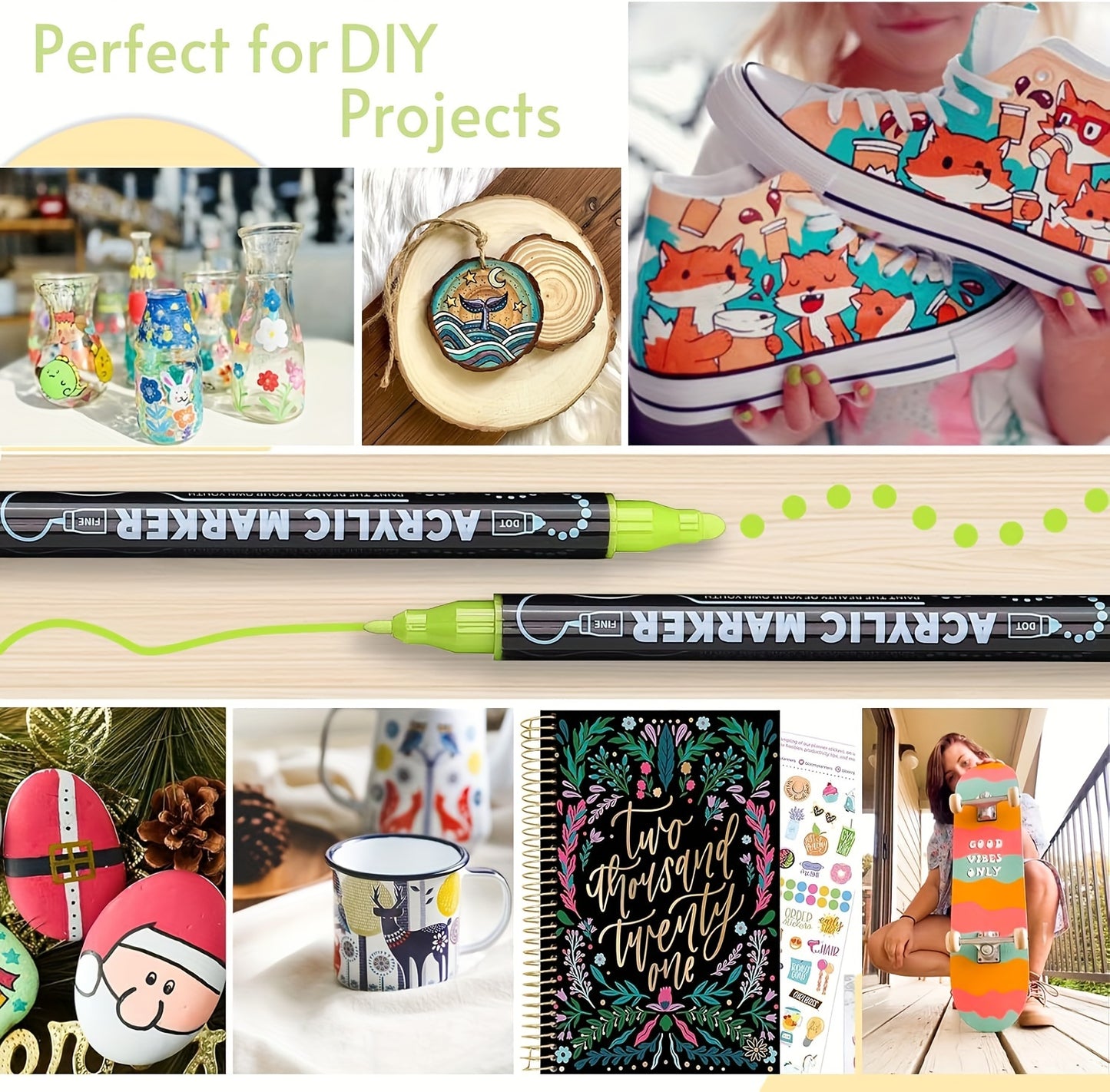 36 Colors Dual Tip Acrylic Pens Markers, Double Tip Premium Acrylic Markers, Acrylic Markers for Wood, Rock Painting, Glass, Canvas, Stone, DIY Crafts Making Art Supplies