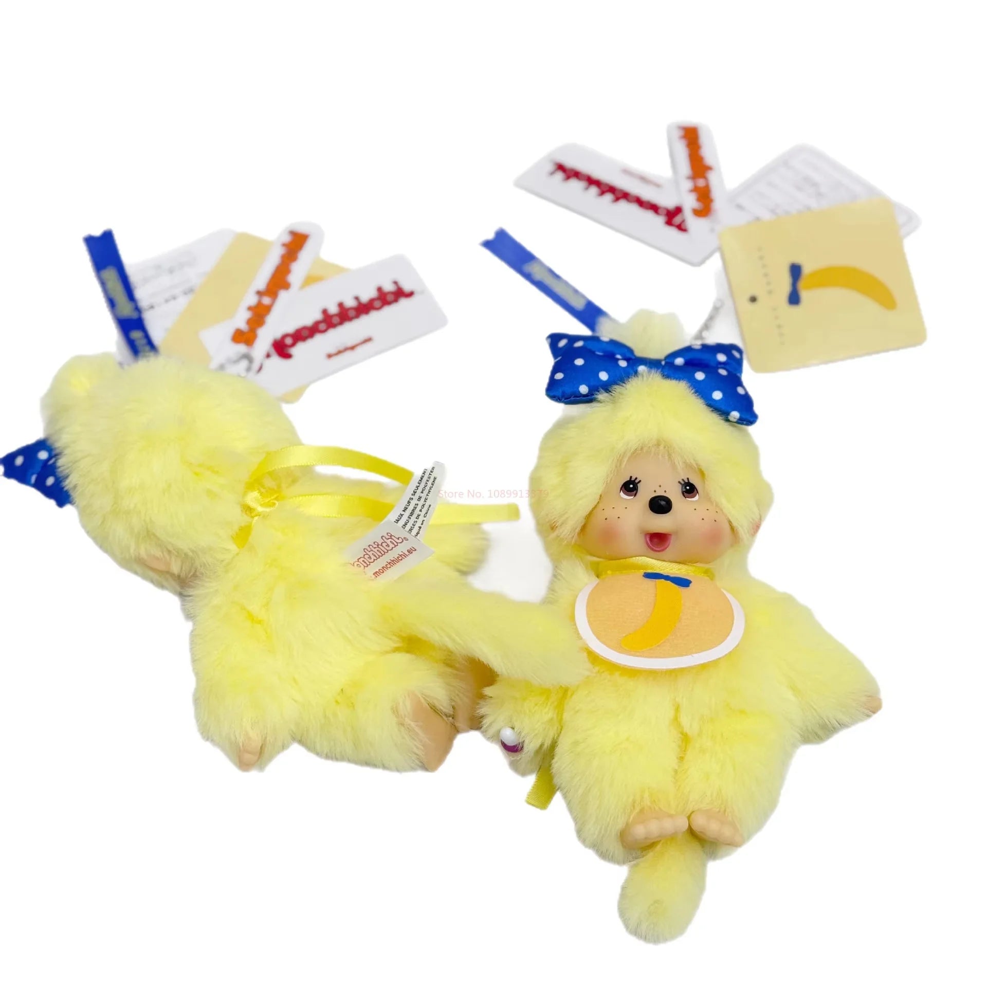 Monchhichi 15cm Bananen-Serie Gelber Plüsch Weiches Plüschtier Schlüsselanhänger Paar Anhänger Taschenzubehör Dekoratives Geschenk Replik