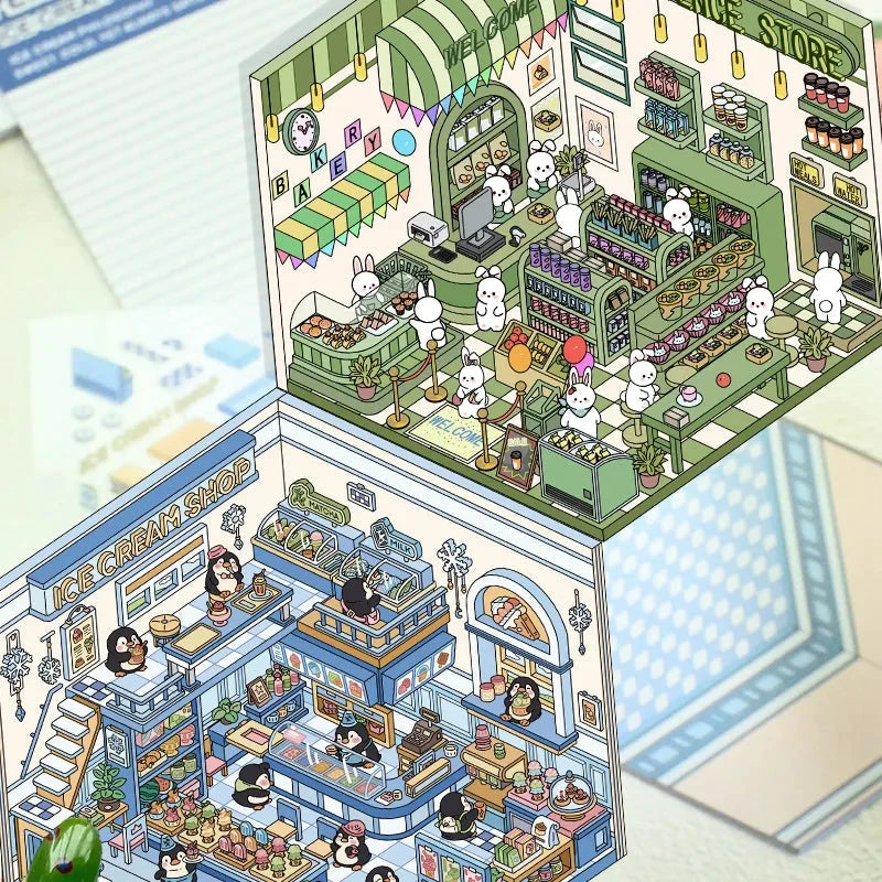 Autocollants d'aménagement paysager 3D Kawaii, scène Miniature de dessin animé, empilage visuel, autocollants tridimensionnels, cadeau de noël pour enfants