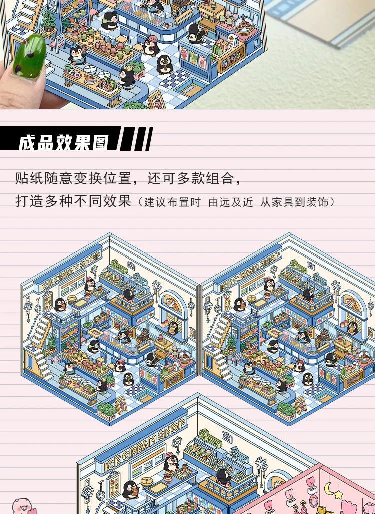 Autocollants d'aménagement paysager 3D Kawaii, scène Miniature de dessin animé, empilage visuel, autocollants tridimensionnels, cadeau de noël pour enfants