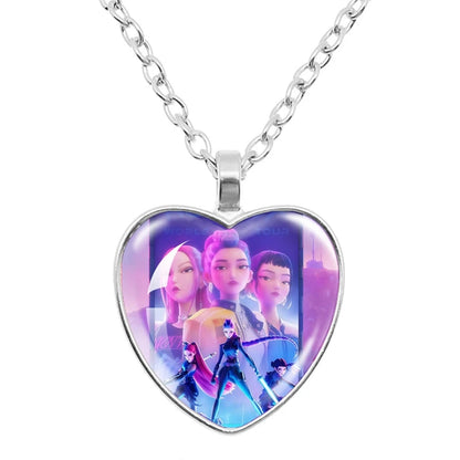 K-Pop-Idol-Anime-Paarkette mit herzförmigem Anhänger „Dämon H“, modische K-Pop-Idol-Halskette, Schmuck, Geschenkidee für Paare, Zeit-Edelstein-Halskette