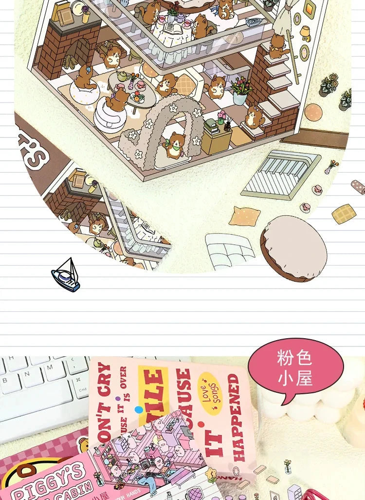 Autocollants d'aménagement paysager 3D Kawaii, scène Miniature de dessin animé, empilage visuel, autocollants tridimensionnels, cadeau de noël pour enfants
