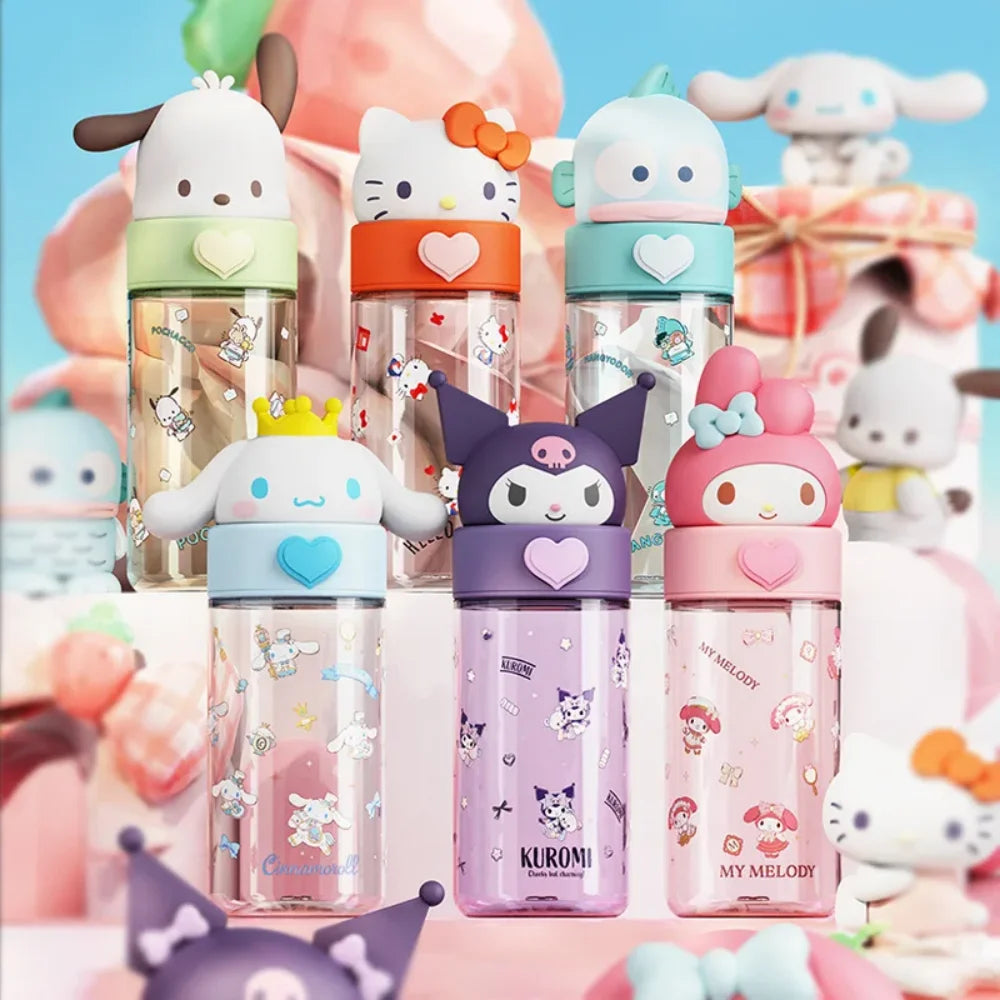 Transparente Kawaii-Trinkflasche 500ml – Hello Kitty & Friends