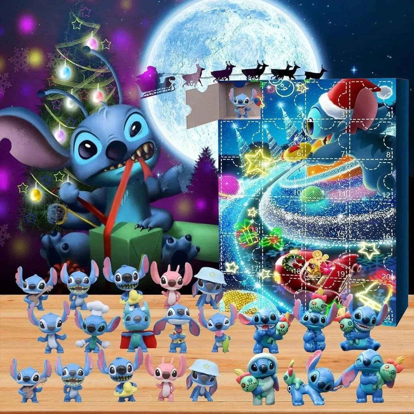 MINISO Calendrier de l’Avent Stitch – 24 Figurines Cartoon Surprise, Édition Noël