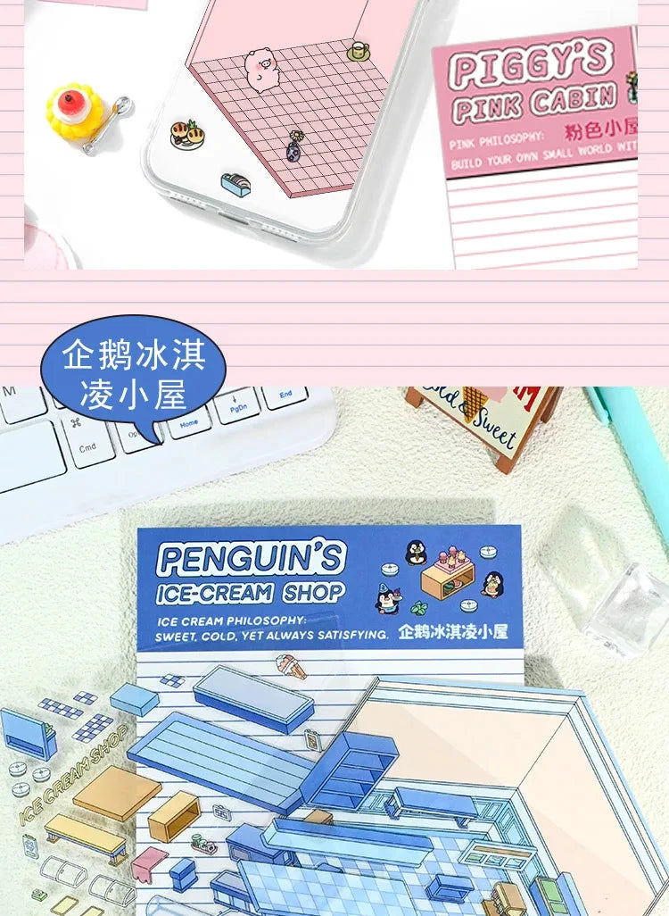 Autocollants d'aménagement paysager 3D Kawaii, scène Miniature de dessin animé, empilage visuel, autocollants tridimensionnels, cadeau de noël pour enfants