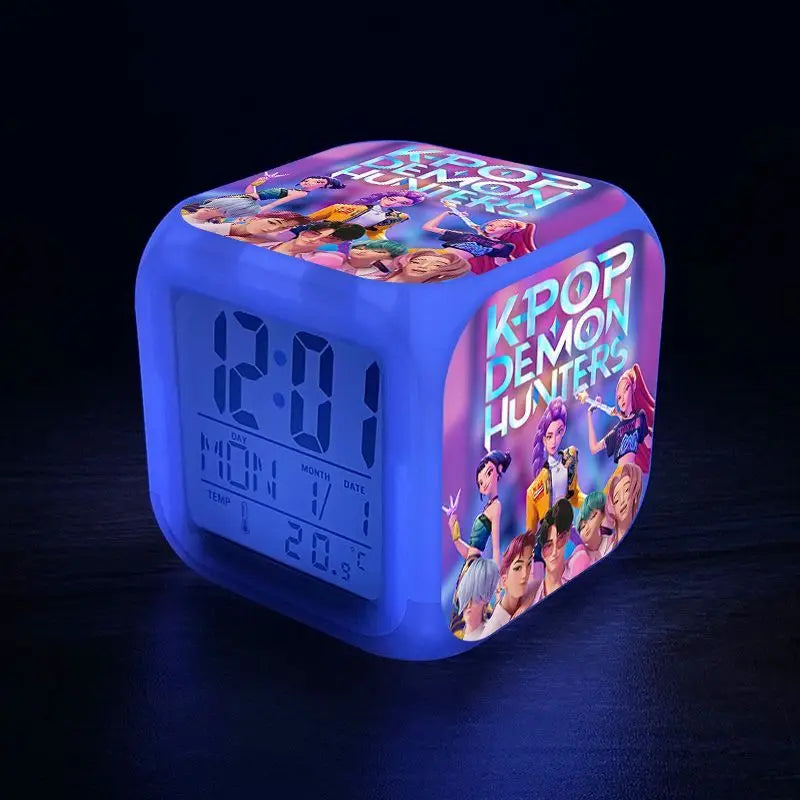 New K-Pop Demon Hunters Mira Jinu Zoey Cute Cartoon Student Alarm Clock Bedside Night Light Electronic Clock Decorative Ornament