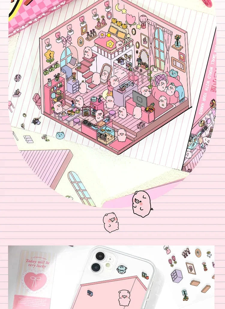 Autocollants d'aménagement paysager 3D Kawaii, scène Miniature de dessin animé, empilage visuel, autocollants tridimensionnels, cadeau de noël pour enfants