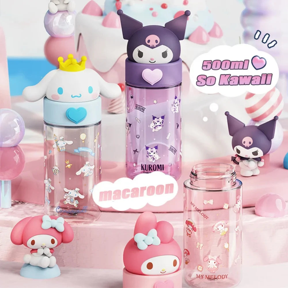 Transparente Kawaii-Trinkflasche 500ml – Hello Kitty & Friends