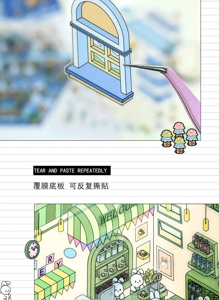 Autocollants d'aménagement paysager 3D Kawaii, scène Miniature de dessin animé, empilage visuel, autocollants tridimensionnels, cadeau de noël pour enfants