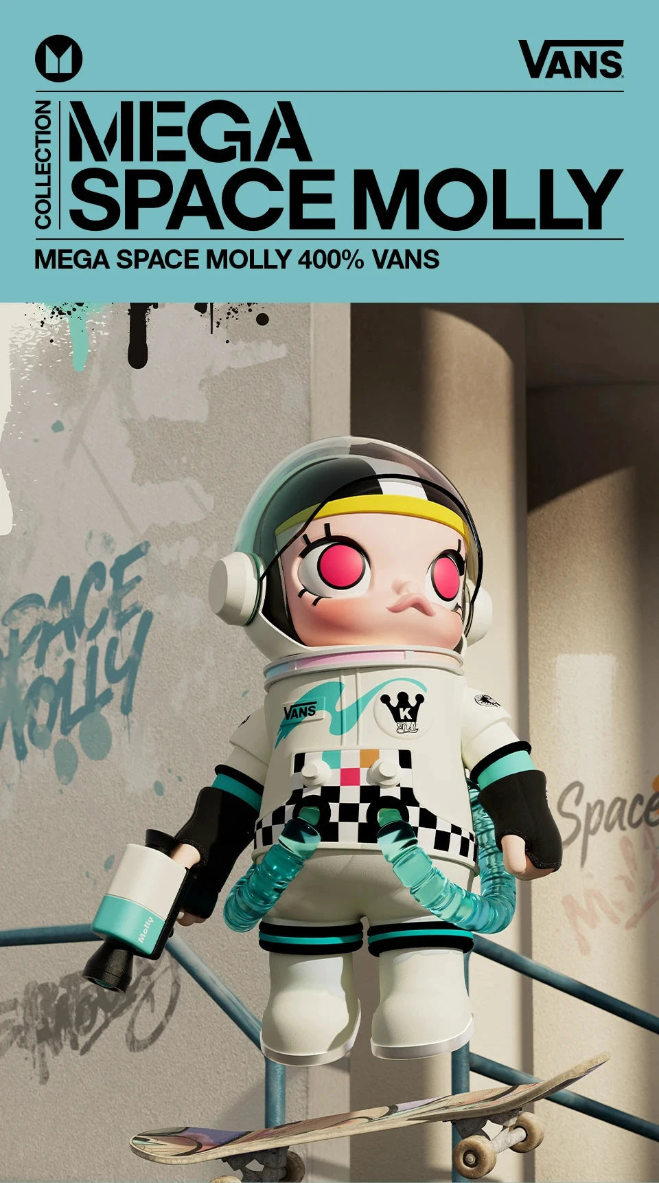 POP MART MEGA SPACE MOLLY 400% VANS Serie Überraschungsbox Original Blind Box Guess Toys Beutel Ornament Figuren Heim- und Bürodekoration