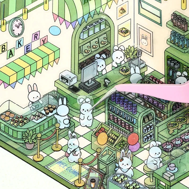 Autocollants d'aménagement paysager 3D Kawaii, scène Miniature de dessin animé, empilage visuel, autocollants tridimensionnels, cadeau de noël pour enfants