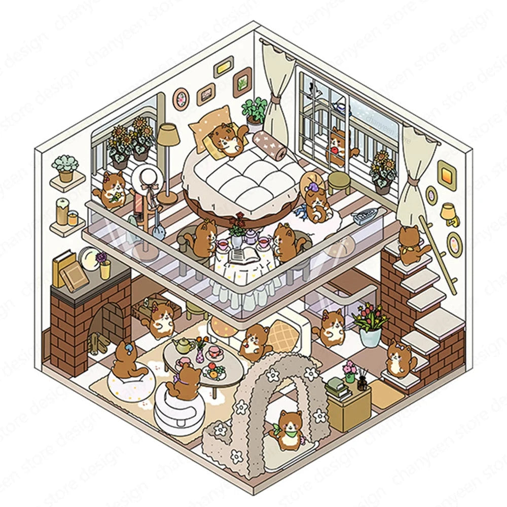 Autocollants d'aménagement paysager 3D Kawaii, scène Miniature de dessin animé, empilage visuel, autocollants tridimensionnels, cadeau de noël pour enfants