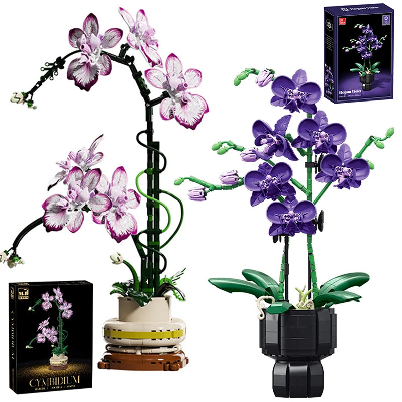 Topfblumen-Bausteine, kreative Orchidee, Cymbidium, ewige Blumen, Simulations-Phalaenopsis, DIY-Ziegel, Spielzeug, Valentinstagsgeschenk