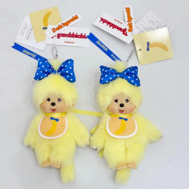 Monchhichi 15cm Bananen-Serie Gelber Plüsch Weiches Plüschtier Schlüsselanhänger Paar Anhänger Taschenzubehör Dekoratives Geschenk Replik