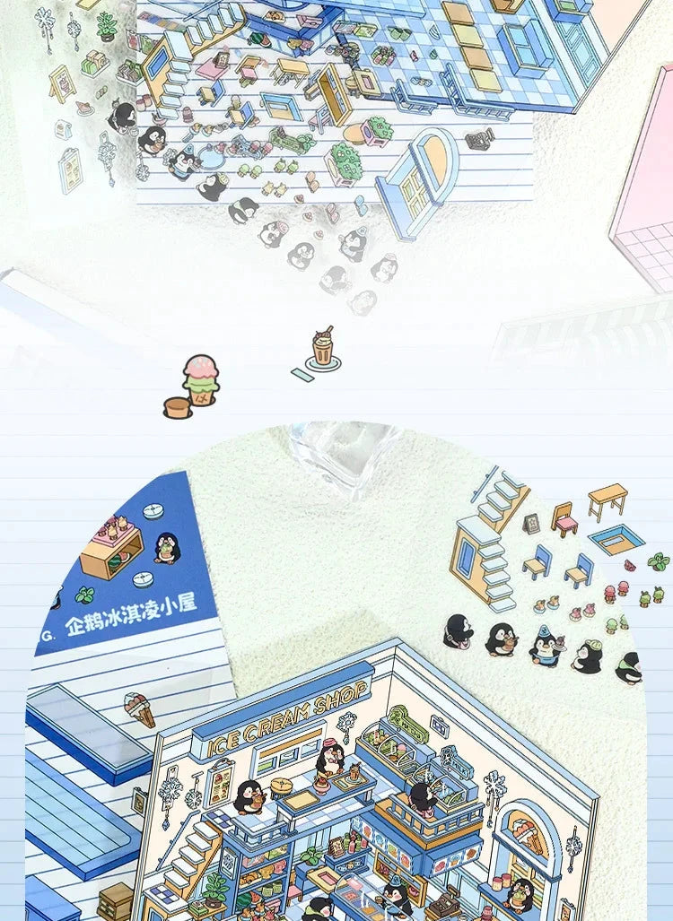 Autocollants d'aménagement paysager 3D Kawaii, scène Miniature de dessin animé, empilage visuel, autocollants tridimensionnels, cadeau de noël pour enfants