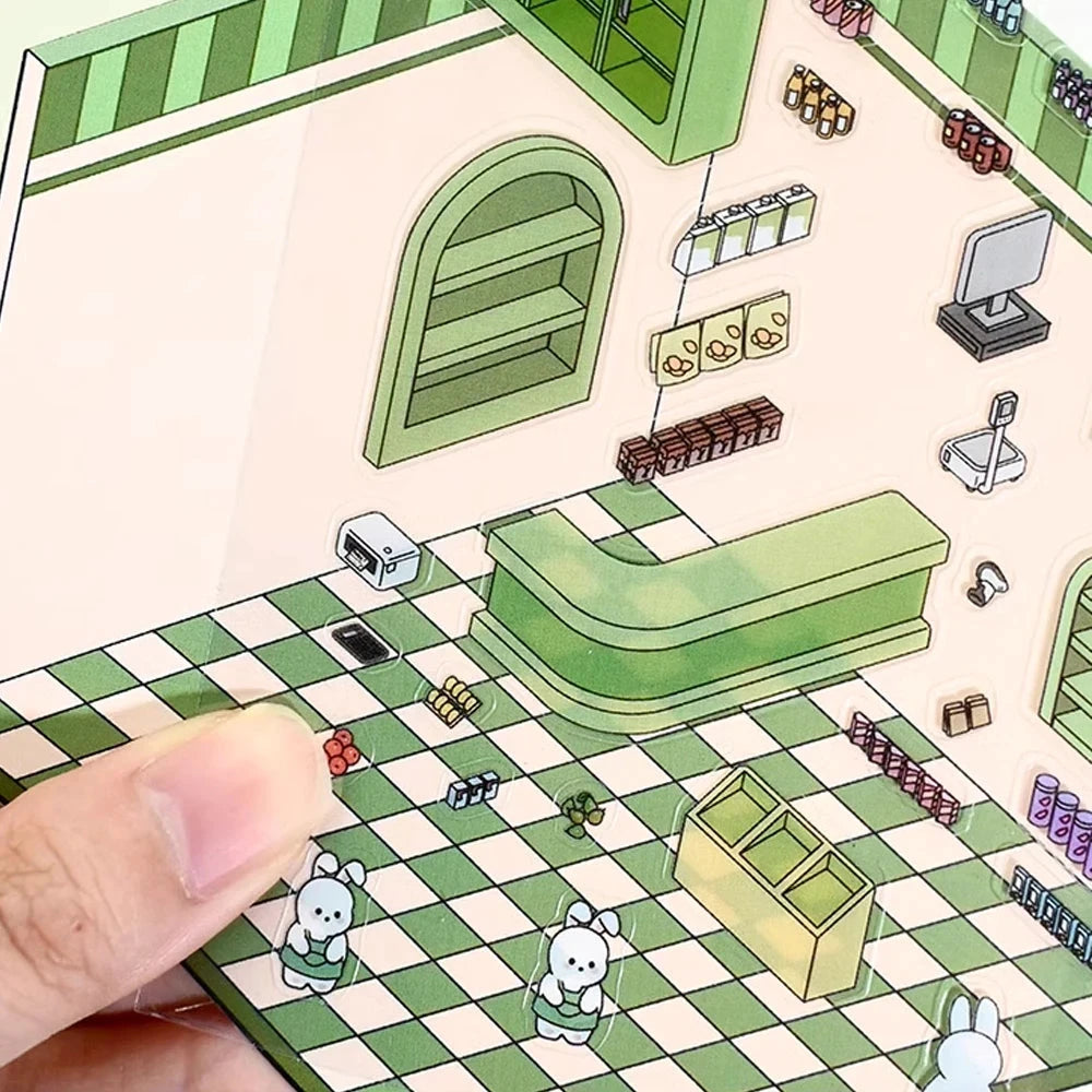 Autocollants d'aménagement paysager 3D Kawaii, scène Miniature de dessin animé, empilage visuel, autocollants tridimensionnels, cadeau de noël pour enfants