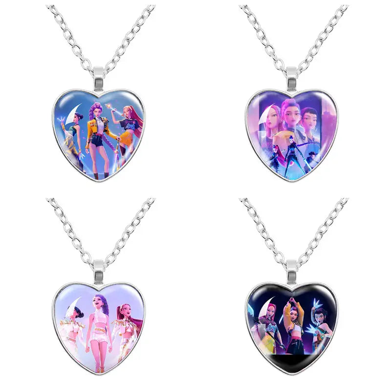 K-Pop-Idol-Anime-Paarkette mit herzförmigem Anhänger „Dämon H“, modische K-Pop-Idol-Halskette, Schmuck, Geschenkidee für Paare, Zeit-Edelstein-Halskette