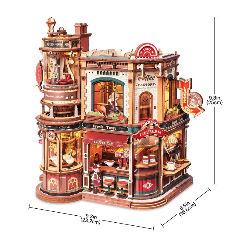 ROKR Dream Coffee Factory, 3D-Holzpuzzle, hölzerne Spieluhr, Weihnachts-Holzmodellbausätze, beste Geschenke für Kinder und Erwachsene, EAB02