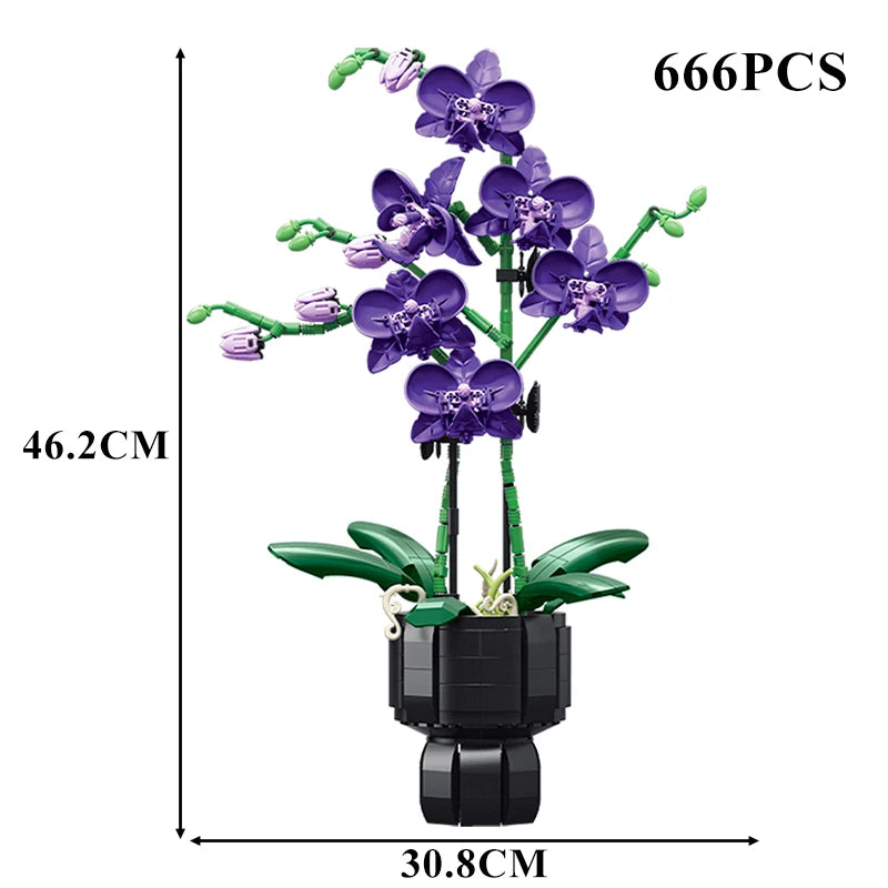 Mon Bubu Kawaii Blocs de Construction Fleurs en Pot compatible Lego - Briques ABS Orchidée Cymbidium 619 à 866 pièces