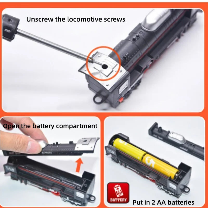 Ensemble de Train électrique avec lumières, modèle de Train de Locomotive avec entraîneur de passagers/voiture de chargement et pistes, cadeaux d'anniversaire et de noël pour enfants