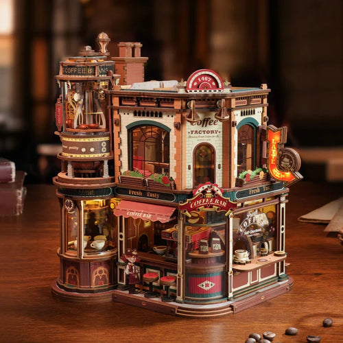 Dream Coffee Factory – Puzzle 3D en bois avec boîte à musique