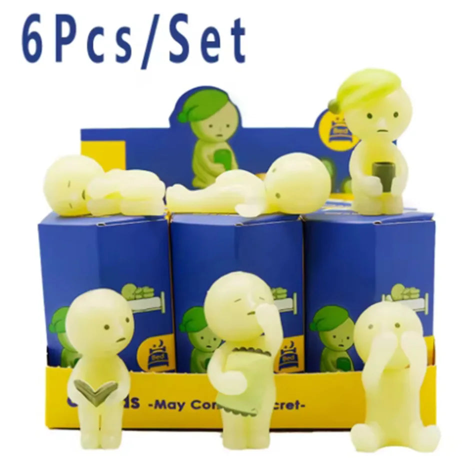 Yoga Room Series: Überraschungs-Geschenkbox mit Blind-Box-Figuren und mehreren nachtleuchtenden grünen Puppen als Deko-Spielzeug