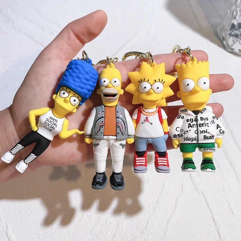 Les Simpsons porte-clés dessin animé figurine porte-clés Kawaii sac pendentif Couples mode voiture porte-clés accessoires enfants jouet cadeaux