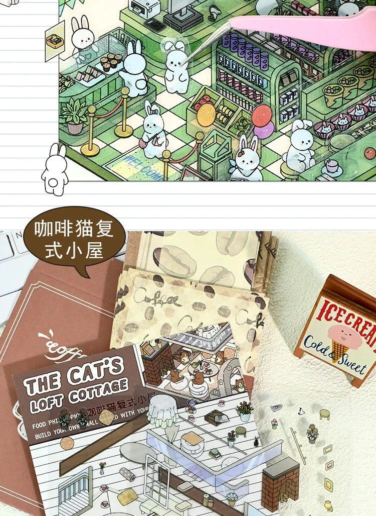 Autocollants d'aménagement paysager 3D Kawaii, scène Miniature de dessin animé, empilage visuel, autocollants tridimensionnels, cadeau de noël pour enfants