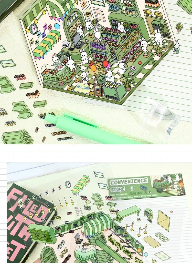 Autocollants d'aménagement paysager 3D Kawaii, scène Miniature de dessin animé, empilage visuel, autocollants tridimensionnels, cadeau de noël pour enfants