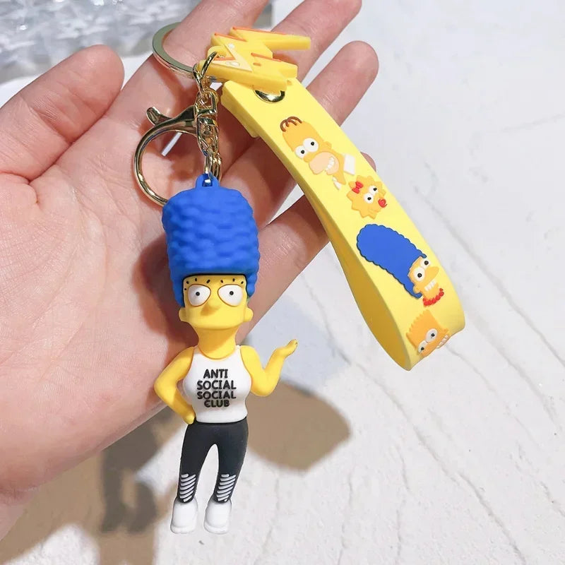 Les Simpsons porte-clés dessin animé figurine porte-clés Kawaii sac pendentif Couples mode voiture porte-clés accessoires enfants jouet cadeaux