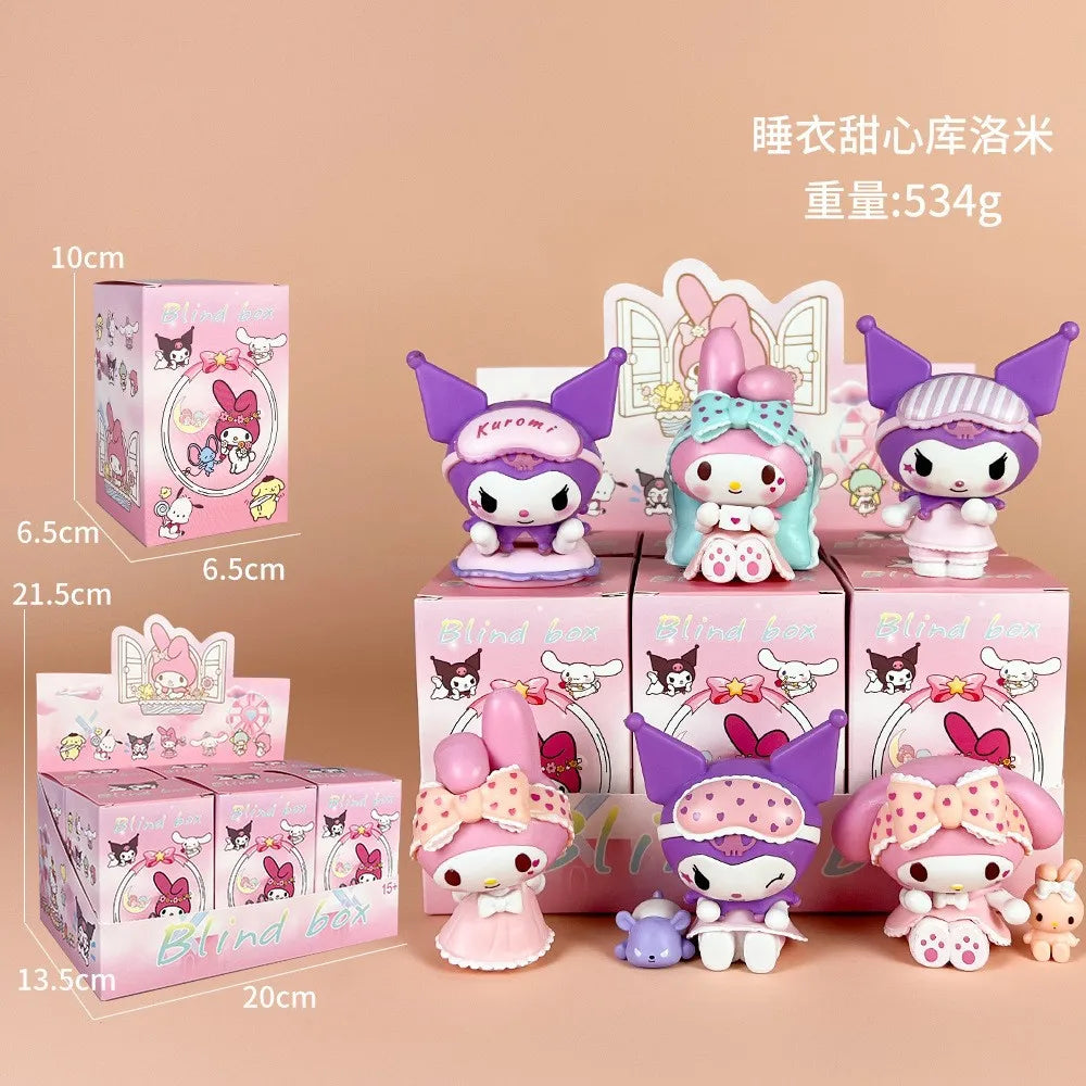Pyjama Sanrio Kuromi My Melody, boîte mystère, figurine anime kawaii mignonne, jouet de collection pour filles,…