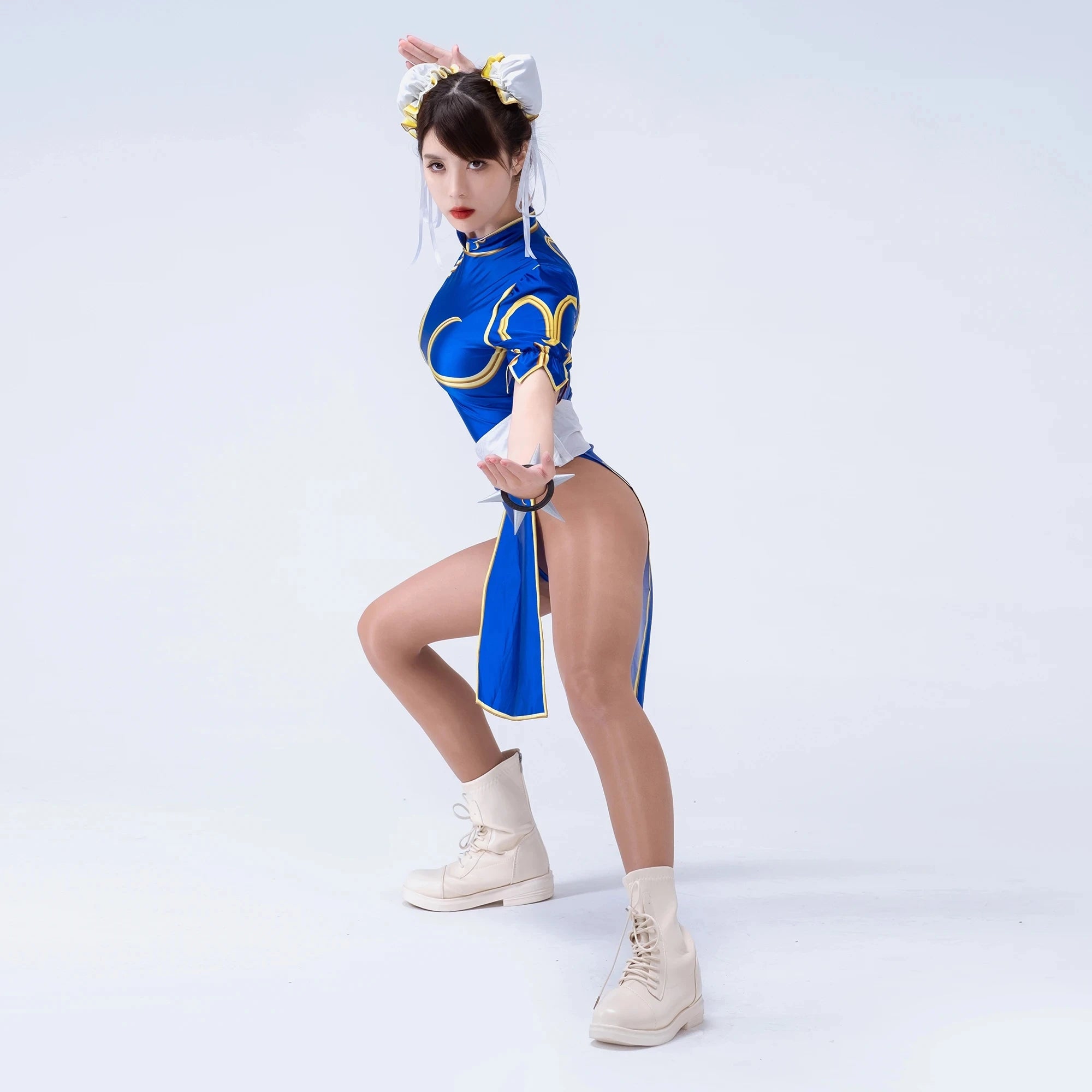 Chun-Li Cosplay Kostüm – Blaues Cheongsam – Kleid und Accessoires