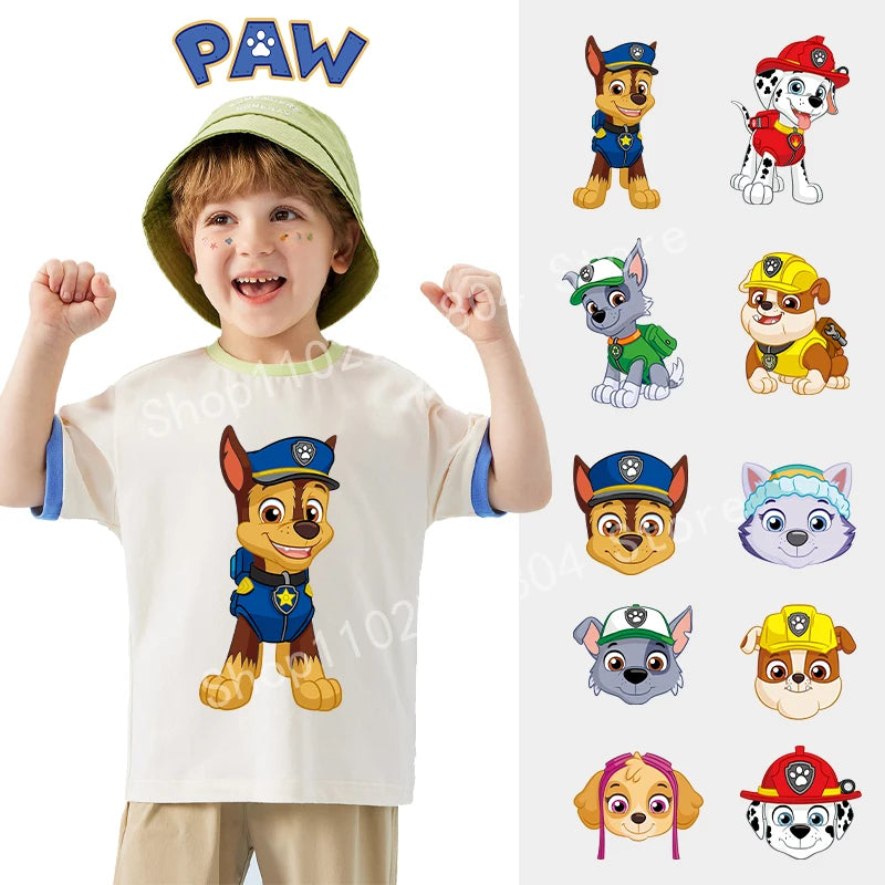 PAW Patrol-Autocollants de vêtements de dessin animé mignons, fer sur des patchs, autocollants de transfert de chaleur Anime Kawaii, cadeau de bricolage cool, fête de vacances