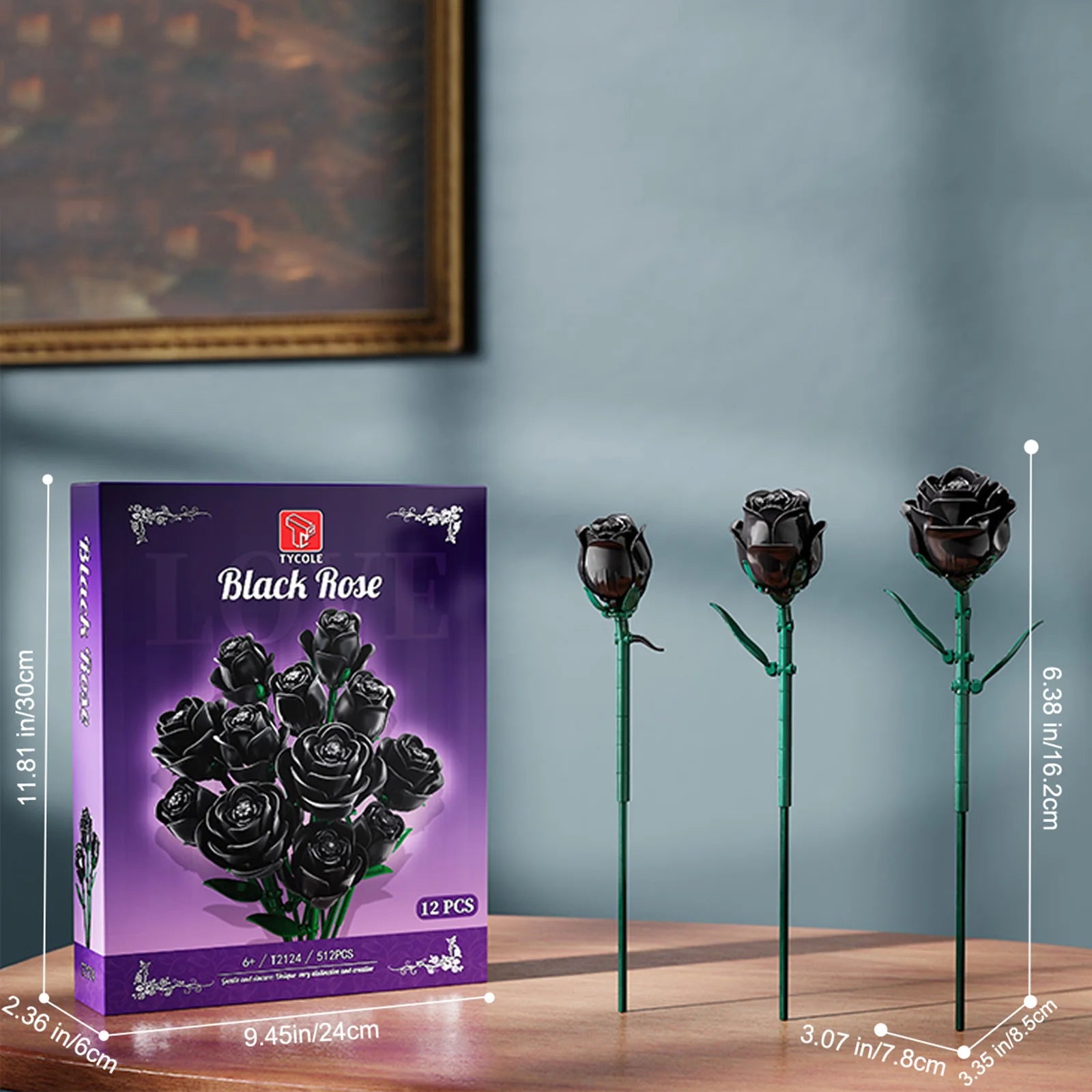 Mon Bubu Kawaii – Roses Noires en Briques – Lot de 12 Modèles Fleurs ABS