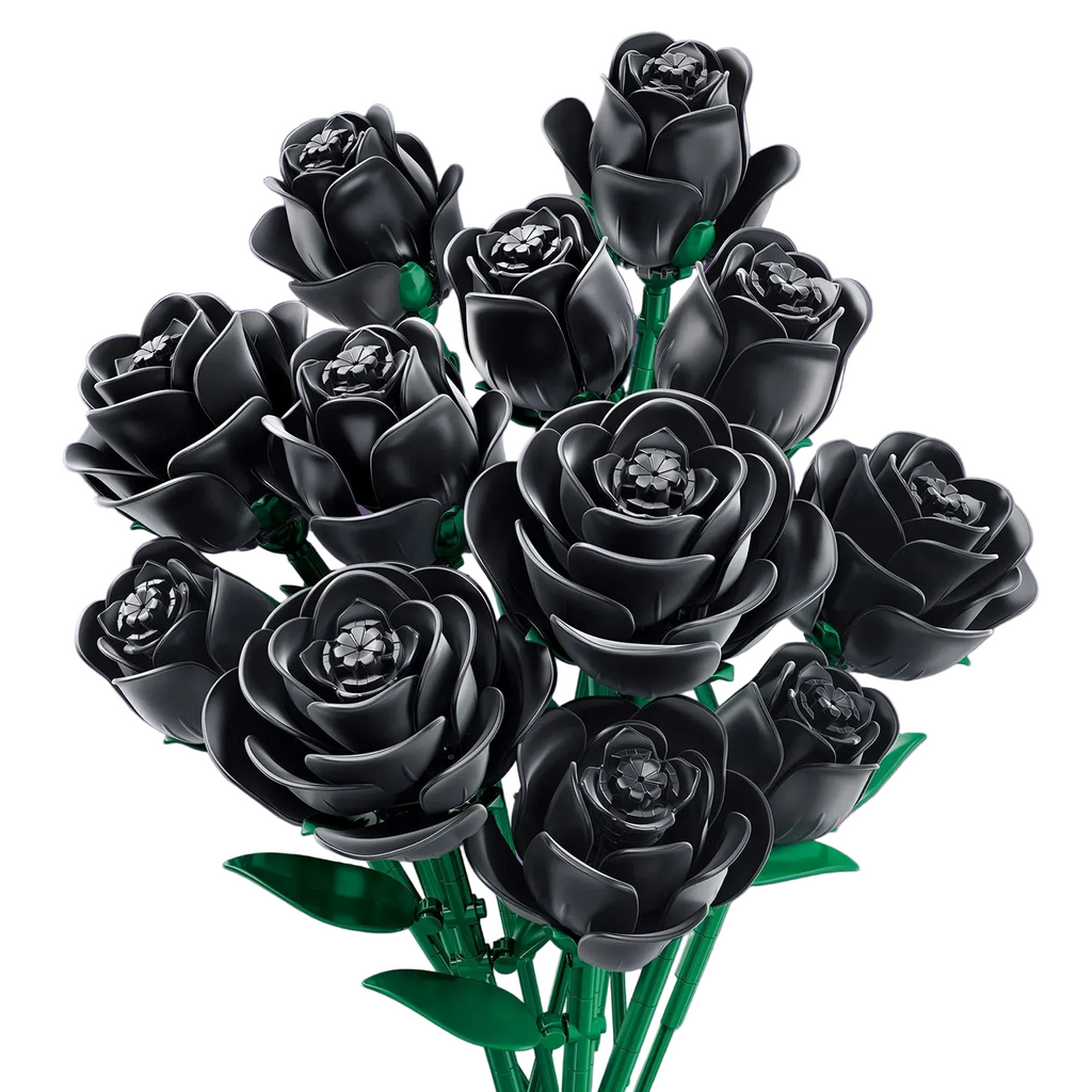 Mon Bubu Kawaii – Roses Noires en Briques – Lot de 12 Modèles Fleurs ABS