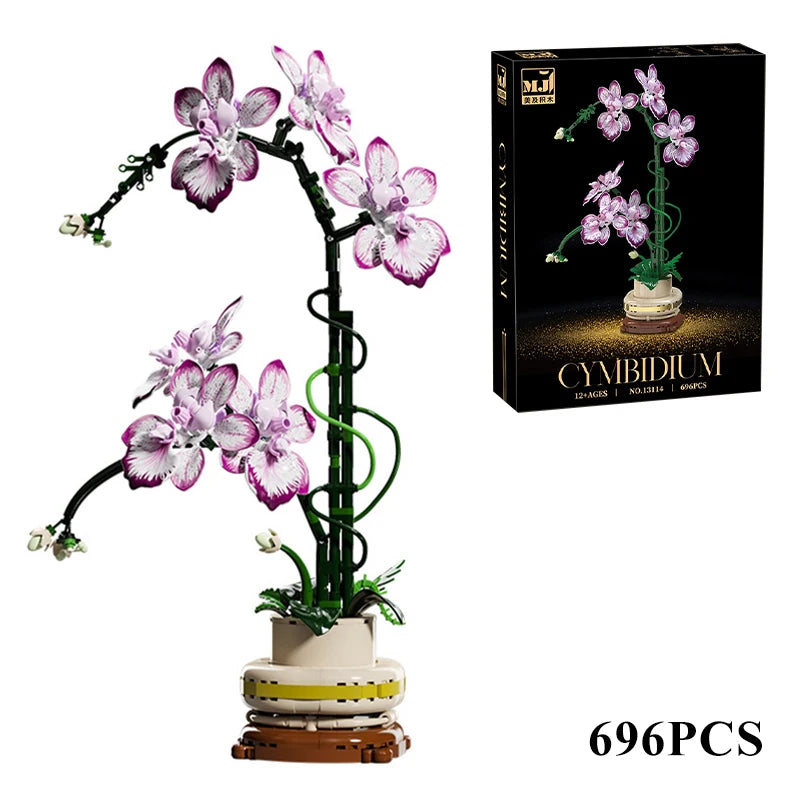 Topfblumen-Bausteine, kreative Orchidee, Cymbidium, ewige Blumen, Simulations-Phalaenopsis, DIY-Ziegel, Spielzeug, Valentinstagsgeschenk