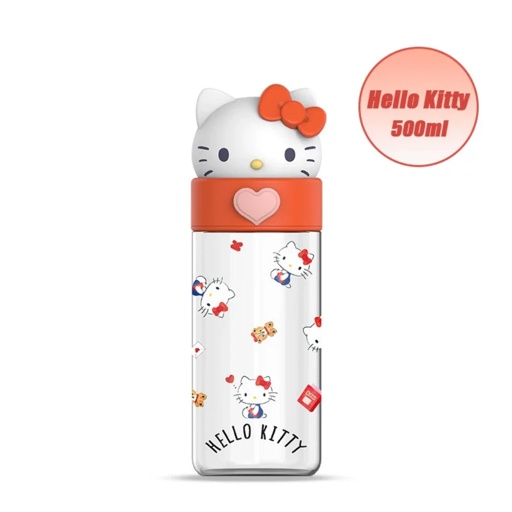 Transparente Kawaii-Trinkflasche 500ml – Hello Kitty & Friends
