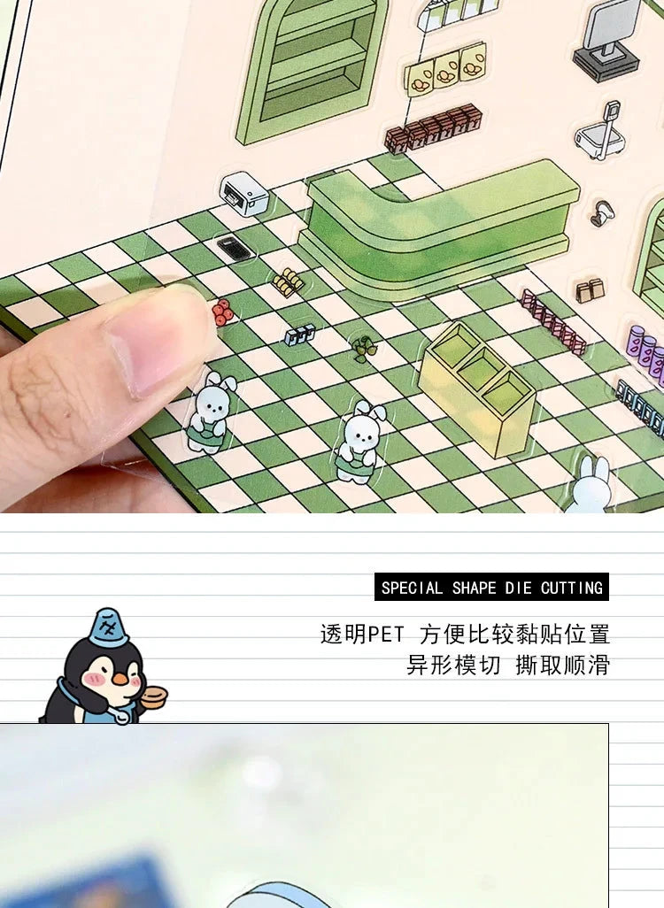 Autocollants d'aménagement paysager 3D Kawaii, scène Miniature de dessin animé, empilage visuel, autocollants tridimensionnels, cadeau de noël pour enfants