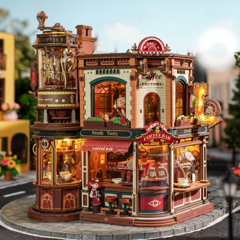 ROKR Dream Coffee Factory, 3D-Holzpuzzle, hölzerne Spieluhr, Weihnachts-Holzmodellbausätze, beste Geschenke für Kinder und Erwachsene, EAB02