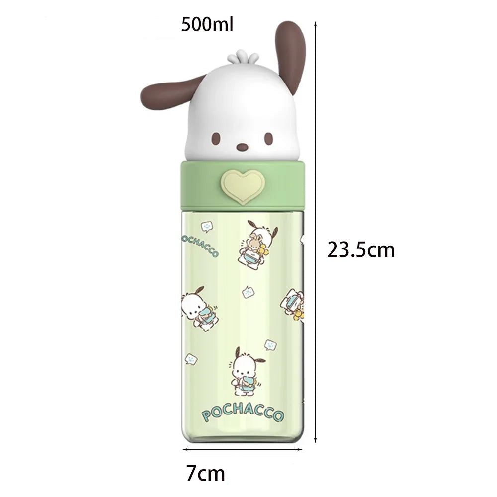 Transparente Kawaii-Trinkflasche 500ml – Hello Kitty & Friends