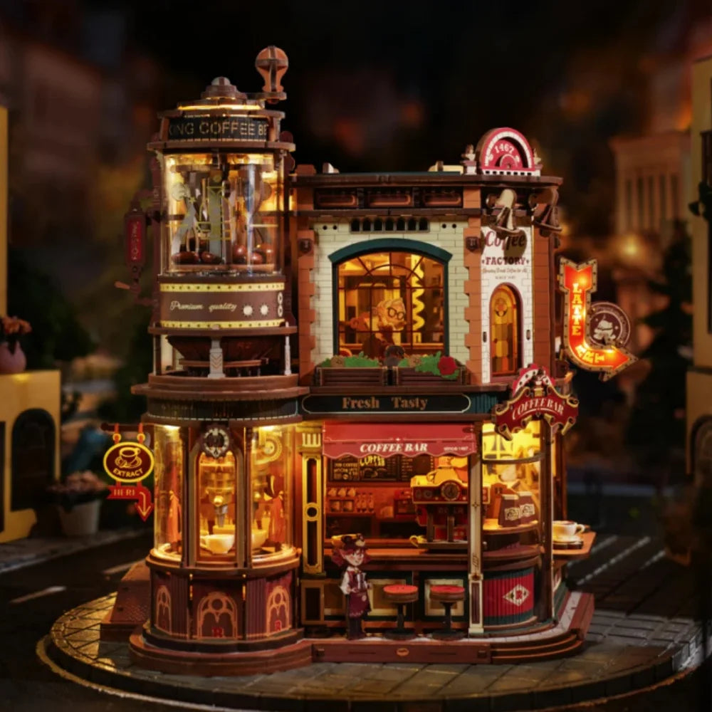 ROKR Dream Coffee Factory, 3D-Holzpuzzle, hölzerne Spieluhr, Weihnachts-Holzmodellbausätze, beste Geschenke für Kinder und Erwachsene, EAB02
