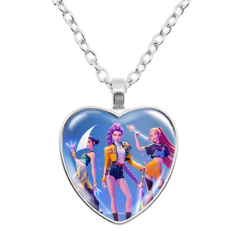 K-Pop-Idol-Anime-Paarkette mit herzförmigem Anhänger „Dämon H“, modische K-Pop-Idol-Halskette, Schmuck, Geschenkidee für Paare, Zeit-Edelstein-Halskette