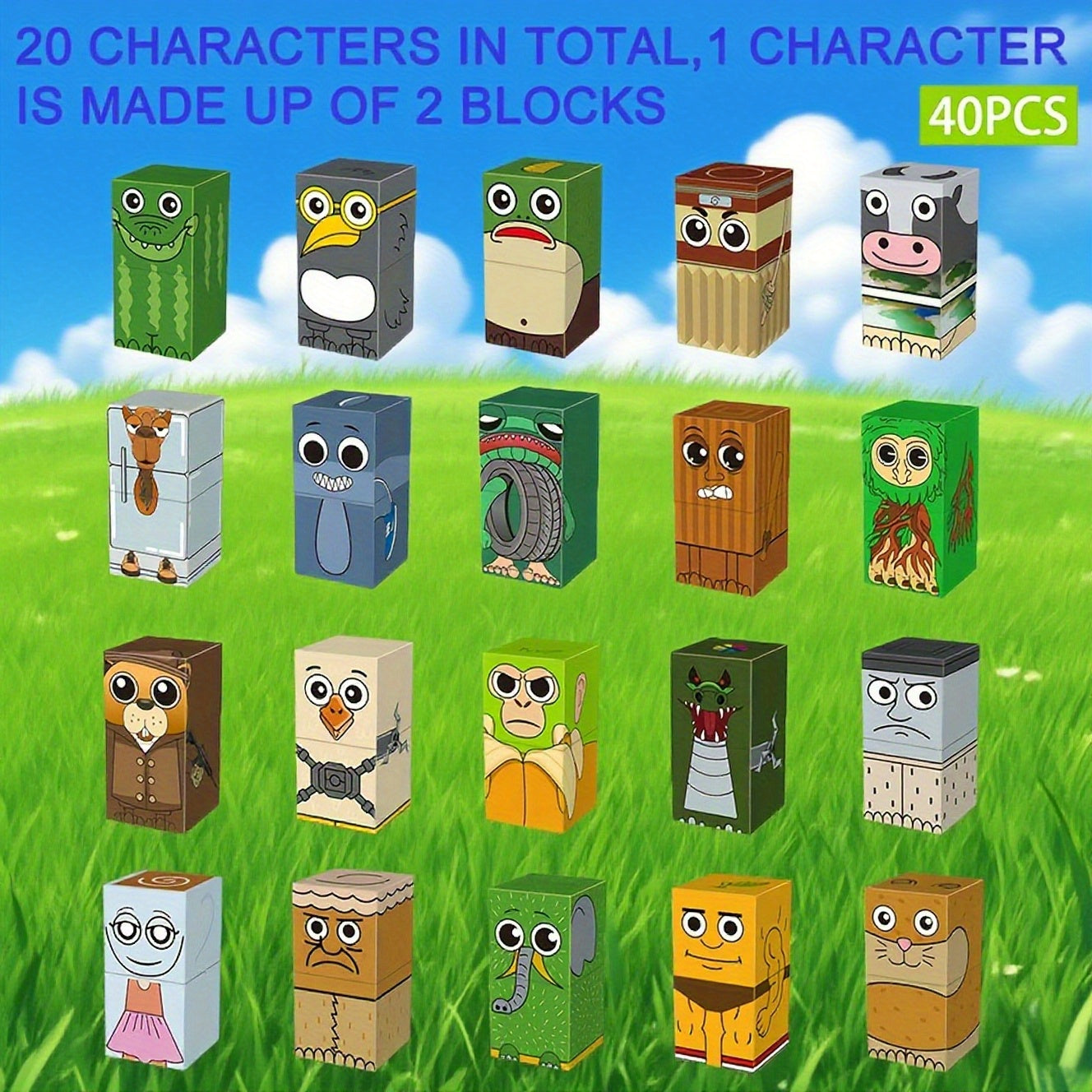 Jeu Magnétique Créatif – 40 Blocs à Construire Tung Sahur Brainrot