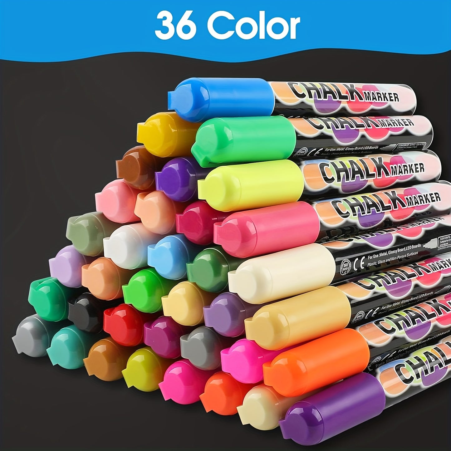 36 Marqueurs Craie Effaçables à l’Eau – Pointes Réversibles Biseautée/Ronde – Pour Tableau, Vitre, Miroir – Encre Lavable